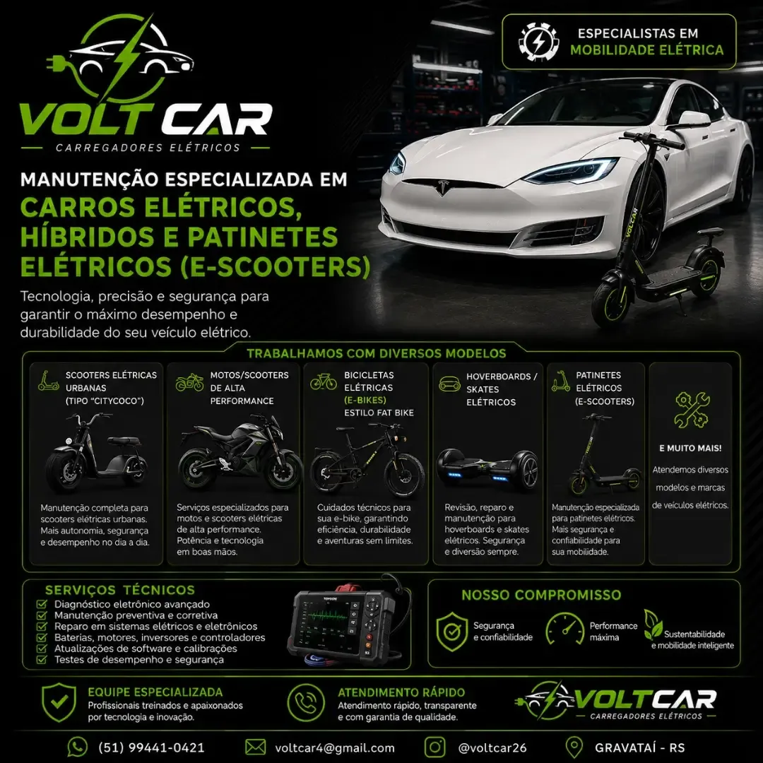 Manutenção em carros elétricos, híbridos e e-scooters